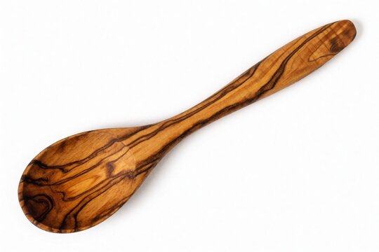 Handcrafted Olive Wood Spoon Isolated on White Background