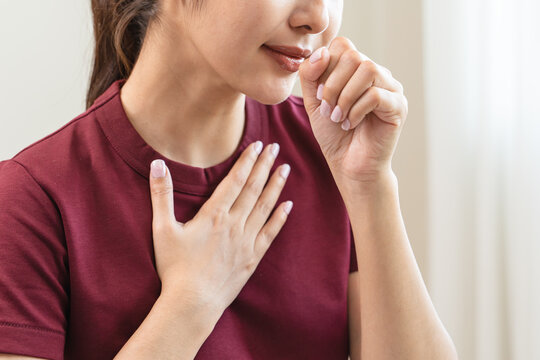 asian young woman, girl unwell and coughing