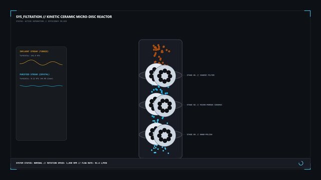 Kinetic Ceramic Micro Disc Reactor Filtration Process Infographic Animation