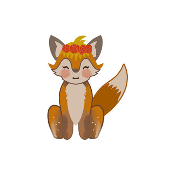 Cute fox with flower crown