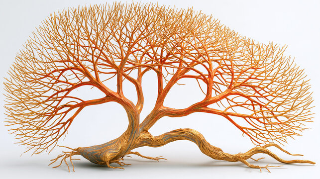 Artistic bare tree with intricate root system on a plain background