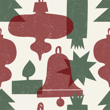 Vintage Christmas Ornaments. Silhouette Hand Drawn Vector Seamless pattern