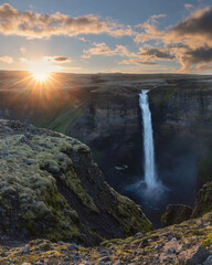 Háifoss Waterfall Above a Rugged Icelandic Canyon © aruizhu