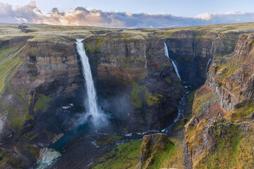 Háifoss Waterfall Above a Rugged Icelandic Canyon © aruizhu