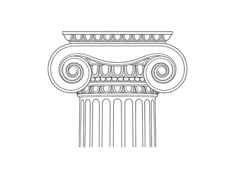 Classical Ionic Column Capital Architectural Element Line Art Vector