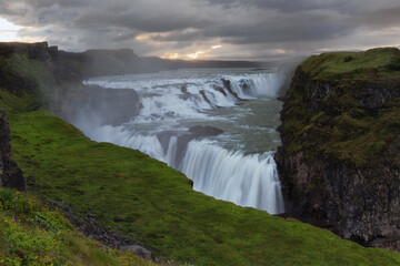 Gullfoss Waterfall and Rocky Viewpoint in Iceland © aruizhu