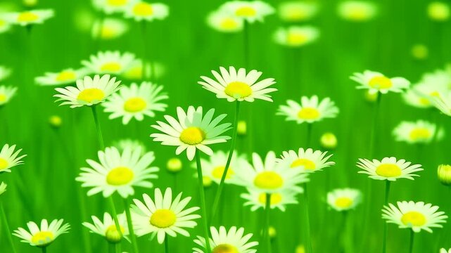 一面のマーガレットが揺れる シームレスループ動画背景 16:9 4K