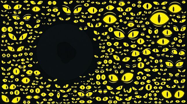 Yellow geometric eyes pattern on dark background