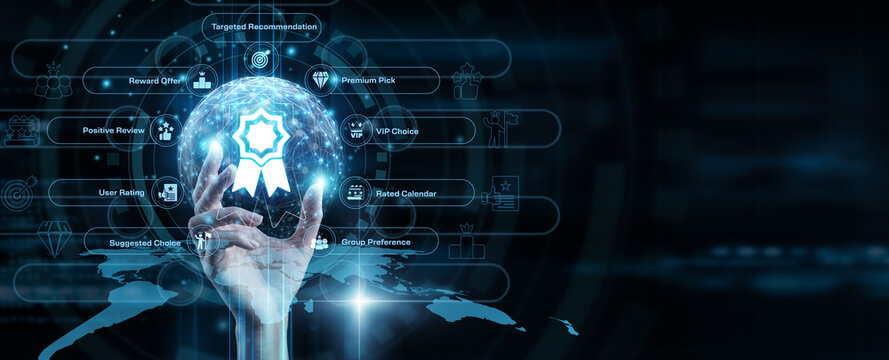 Data analysts holding hands up to optimize the recommendation engine. This global network of smart algorithms personalizes user feeds and boosts online engagement.