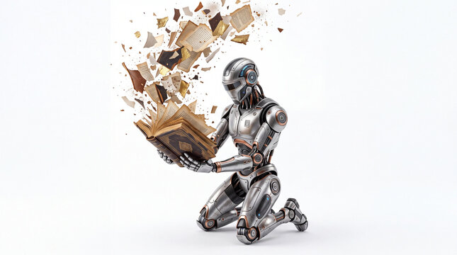 Future Robot Presenting a Fragmenting Old Book