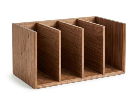 Wooden desk organizer with four compartments for stationery and office supplies