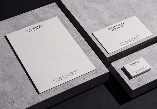 Stationery Branding Mockup Set With Letterhead Business Card On Dark Background