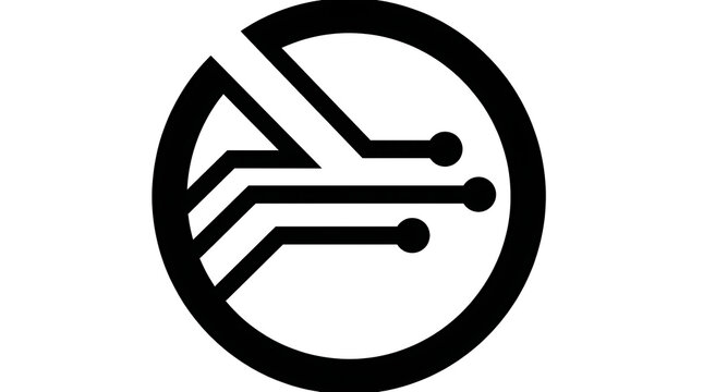 Black circuit board logo icon with electronic paths isolated on a
