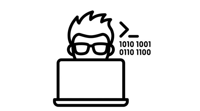 Programmer icon with binary code and laptop computer isolated on a