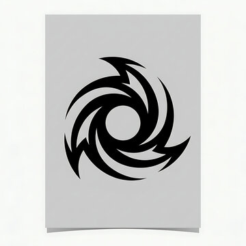 Black tribal vortex symbol isolated on transparent background for