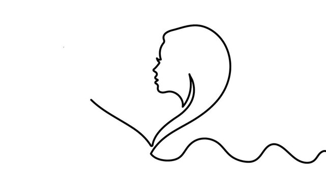 Couple kissing heart line art animation loop video depicting a continuous line drawing of a couple facing each other in a heart shape on a white background with motion graphics.