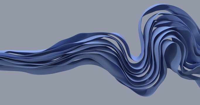 Abstract flowing blue silk fabric ribbons creating dynamic wavy curves