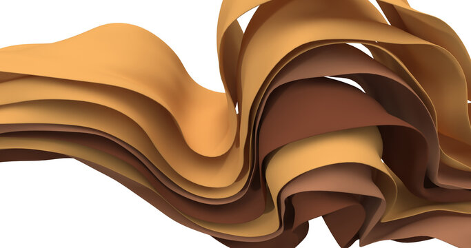 Abstract flowing brown silk fabric layers with dynamic wavy curves