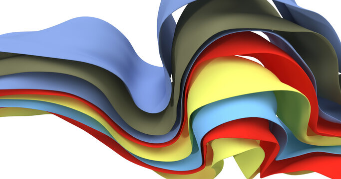 Abstract colorful layered silk fabric creating dynamic flowing waves