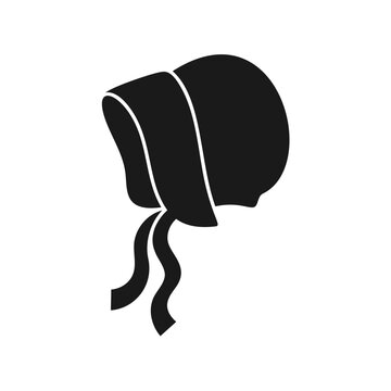 Vintage baby bonnet silhouette with ribbons isolated vector illustration