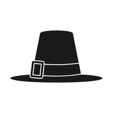 Black Pilgrim hat vector icon with buckle symbol illustration silhouette