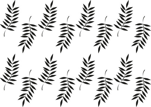 Diagonal Black Fern Sprigs Seamless Botanical Pattern on White

