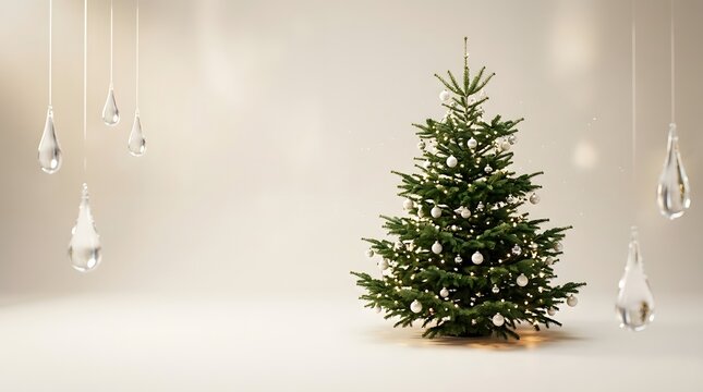 Elegant christmas tree decorated with glowing lights against a soft neutral background
