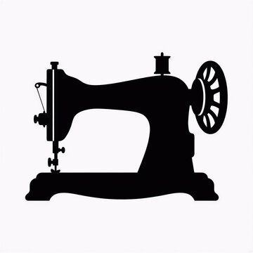 Vintage sewing machine silhouette icon isolated on a clean white