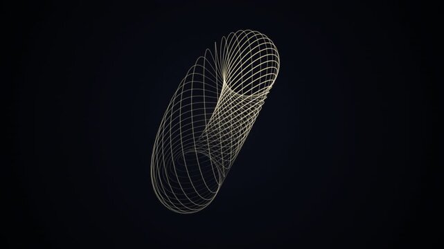 Golden wireframe torus shapes rotating on a dark background