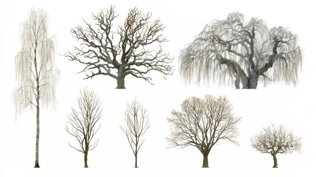 Drawings of leafless trees showing winter forms during the dormant season