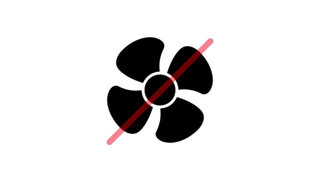 Flat Minimalist Disabled Fan Blades Icon with Diagonal Red Cancel Line Loop Animation