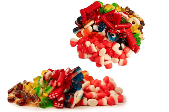Assorted colorful gummy candies isolated on a white background. Jelly  sweets.