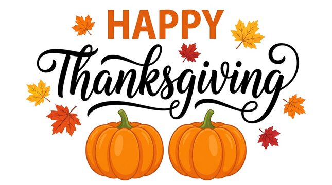 Happy thanksgiving greeting card design with pumpkins and autumn leaves