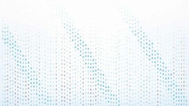  Static shot of abstract blue binary code waves on white background