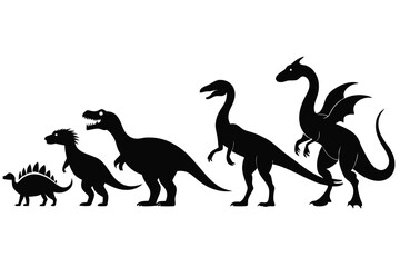 Black silhouettes of dinosaurs and dragon fantasy creatures on a white background © Creative Graphic Des