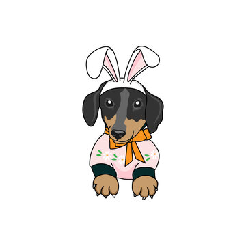 Cute Dog Wearing a Bunny Costume Cartoon Illustration
