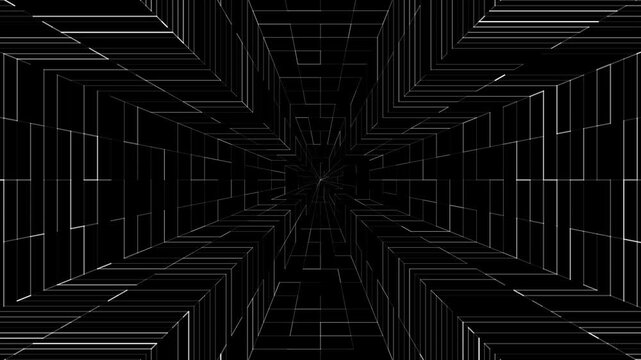 Abstract cross tunnel motion background with 3s fade, 6s seamless loop, 3s fade structure