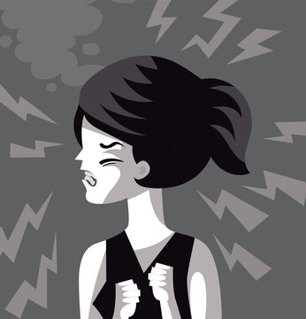 woman experiencing an intense anger outburst with an enraged facial expression