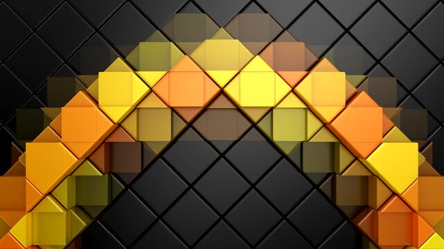 Geometric Shapes Form a Wave. Abstract motion, two color, 3d rendering, 4k resolution
