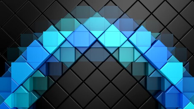 Geometric Shapes Form a Wave. Abstract motion, two color, 3d rendering, 4k resolution
