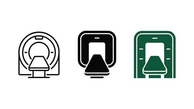 Set of magnetic resonance imaging mri scanner icons in various graphic styles for medical diagnostic design