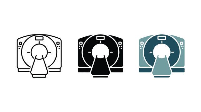 Set of medical ct scan machine icons in outline solid and colored styles for healthcare diagnostic visual design