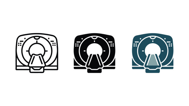 Set of medical ct scan machine icons in various flat design styles