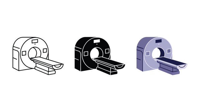Set of medical ct scan machine icons in various flat design styles