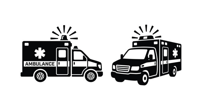 Two ambulance silhouettes depict emergency medical transport on a white background