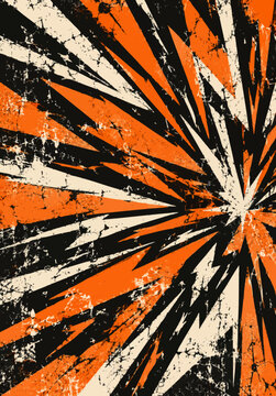 Orange black and white starburst explosion pattern