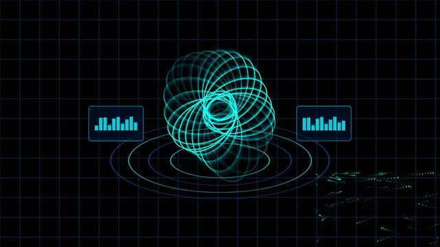 Complex quantum computer grid interface with rotating energy sphere matrix
