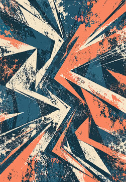 Orange cream and blue geometric shard pattern