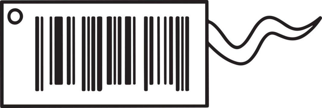 Minimalist continuous line drawing of a barcode label with wavy. One line art icon drawing