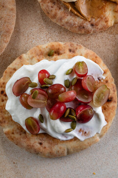 Healthy Vegetarian Pita with grape and seeds